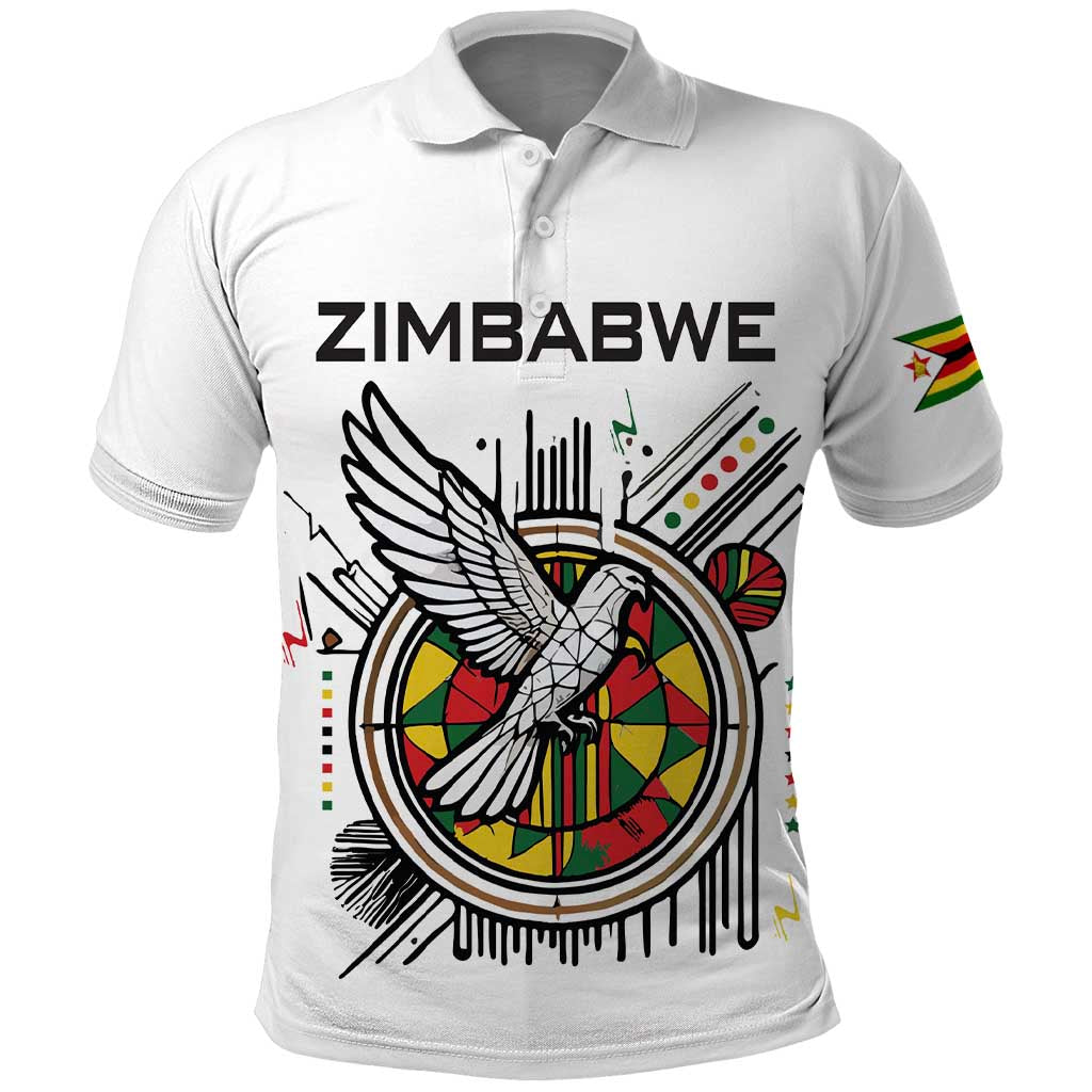 Spirit of Zimbabwe Polo Shirt Tribal Patterns, Flag Colors and Symbol of Peace TS04
