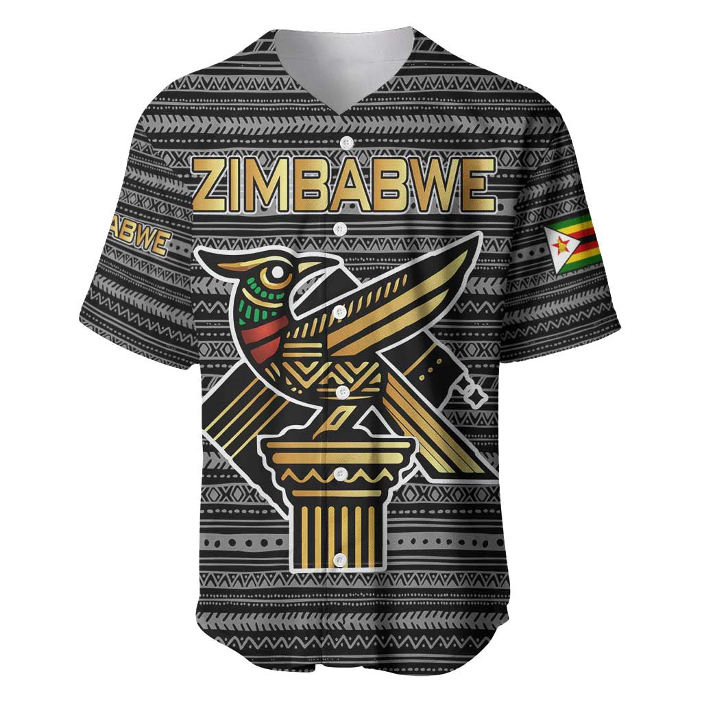 Zimbabwean Bird Statue Baseball Jersey Tribal Pattern Flag Patch and Heritage Symbol TS04