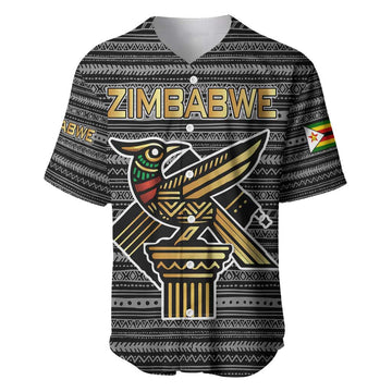 Zimbabwean Bird Statue Baseball Jersey Tribal Pattern Flag Patch and Heritage Symbol TS04