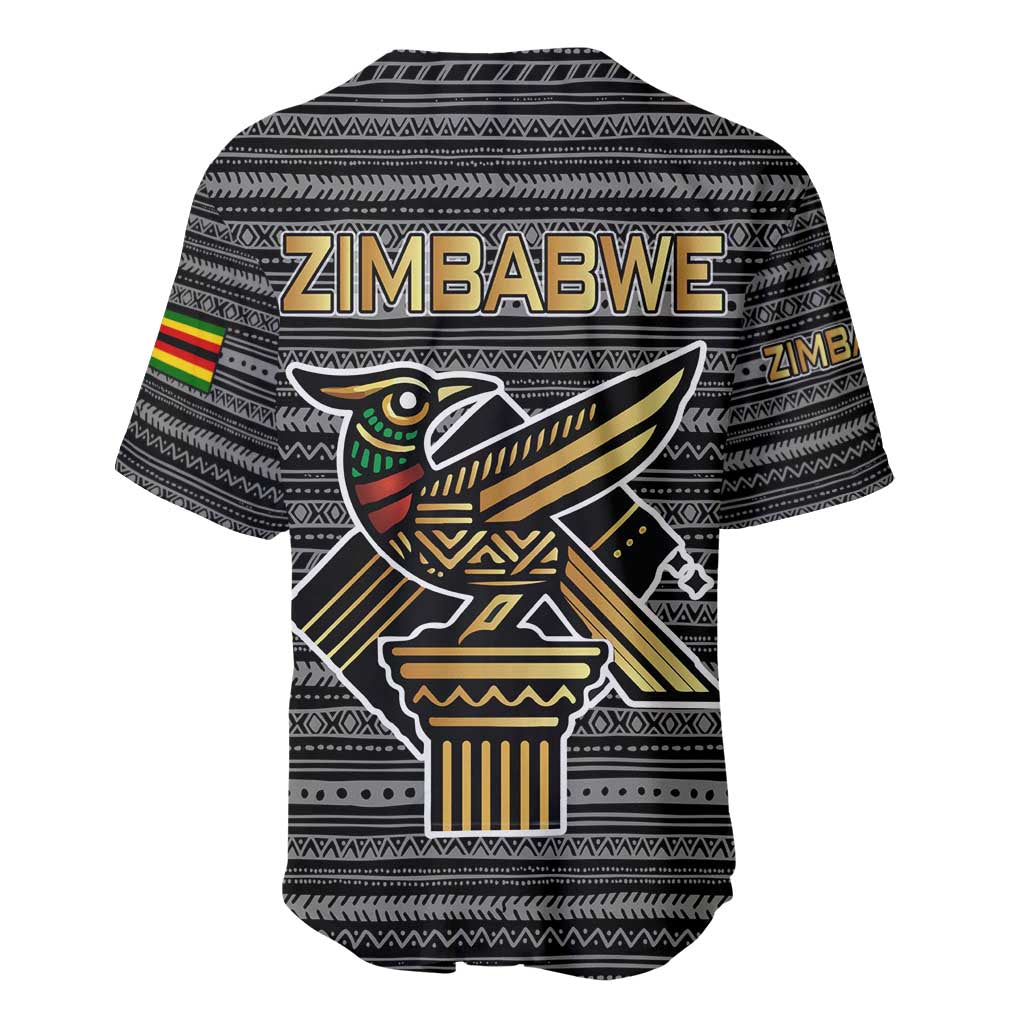Zimbabwean Bird Statue Baseball Jersey Tribal Pattern Flag Patch and Heritage Symbol TS04