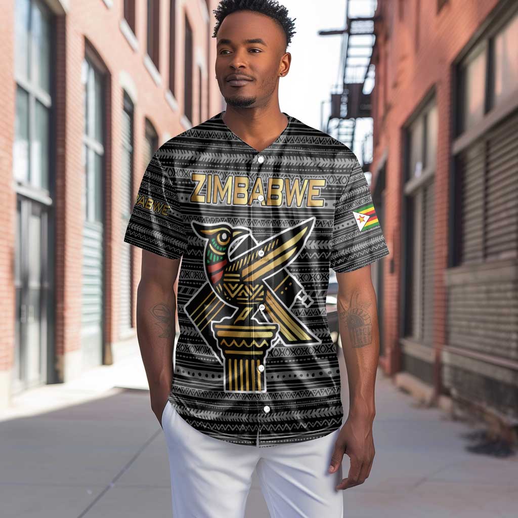 Zimbabwean Bird Statue Baseball Jersey Tribal Pattern Flag Patch and Heritage Symbol TS04