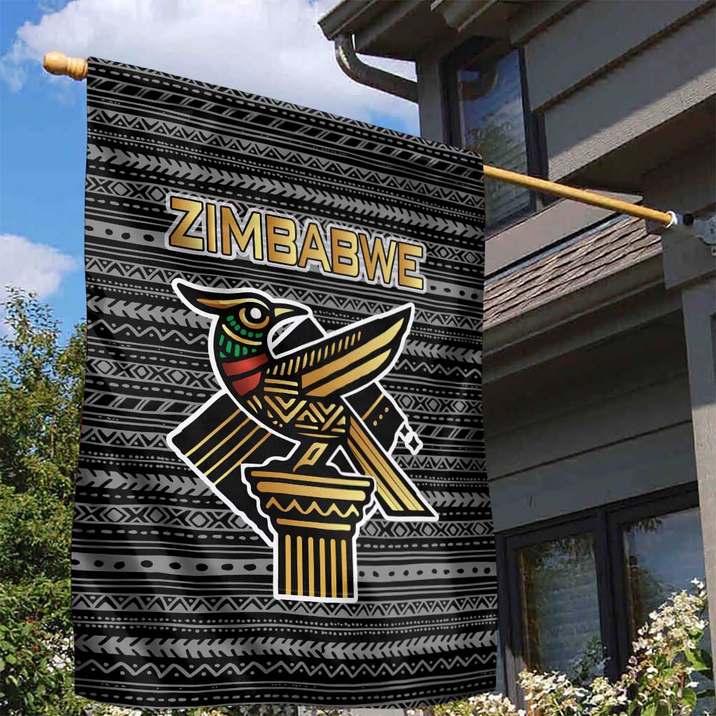 Zimbabwean Bird Statue Garden Flag Tribal Pattern Flag Patch and Heritage Symbol TS04