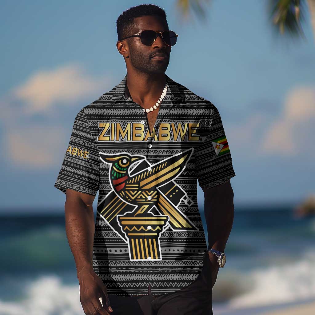 Zimbabwean Bird Statue Hawaiian Shirt Tribal Pattern Flag Patch and Heritage Symbol TS04