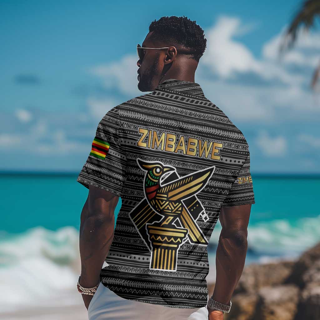 Zimbabwean Bird Statue Hawaiian Shirt Tribal Pattern Flag Patch and Heritage Symbol TS04