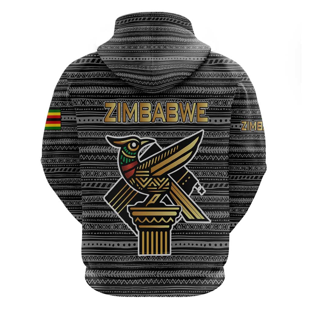 Zimbabwean Bird Statue Hoodie Tribal Pattern with National Flag Patch and Heritage Symbol TS04
