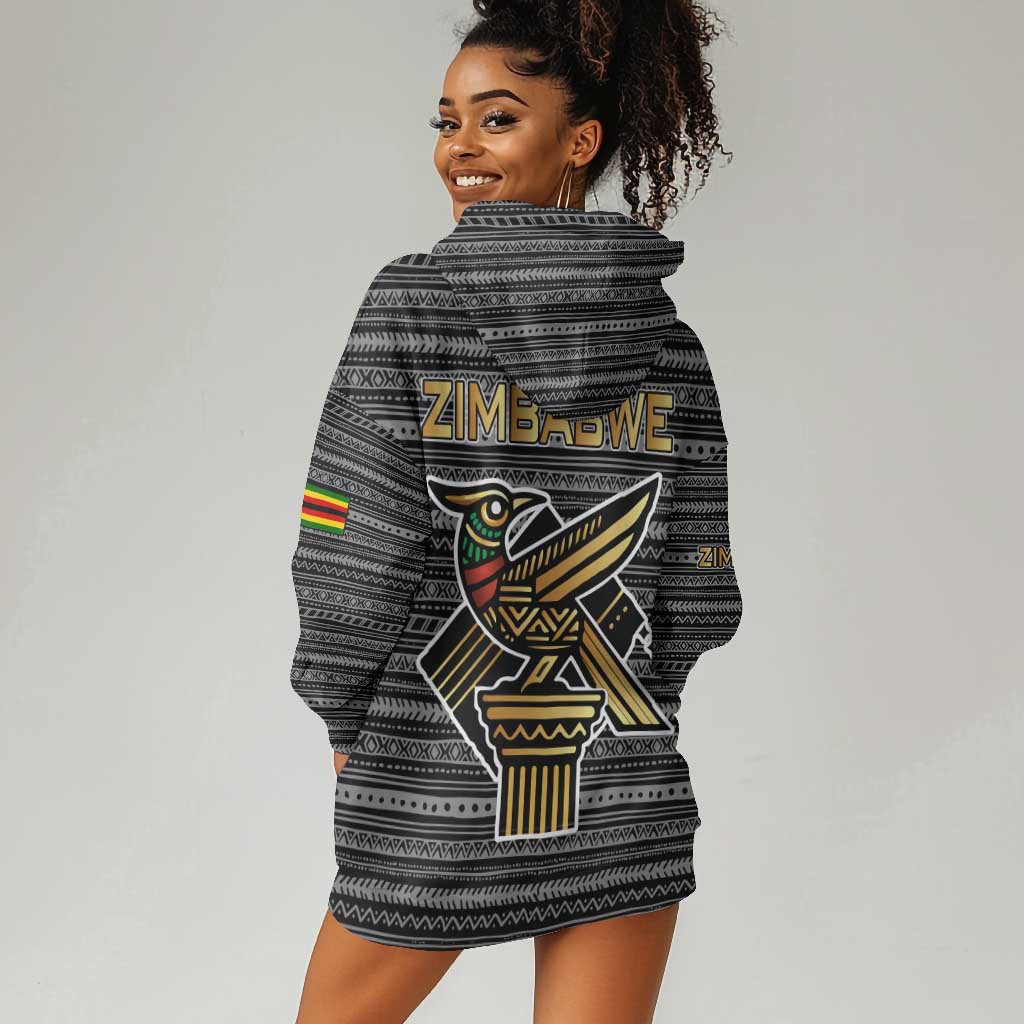 Zimbabwean Bird Statue Hoodie Dress Tribal Pattern Flag Patch and Heritage Symbol TS04