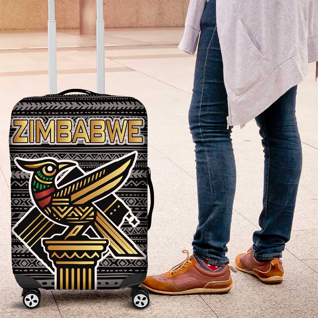 Zimbabwean Bird Statue Luggage Cover Tribal Pattern with National Flag Patch and Heritage Symbol TS04