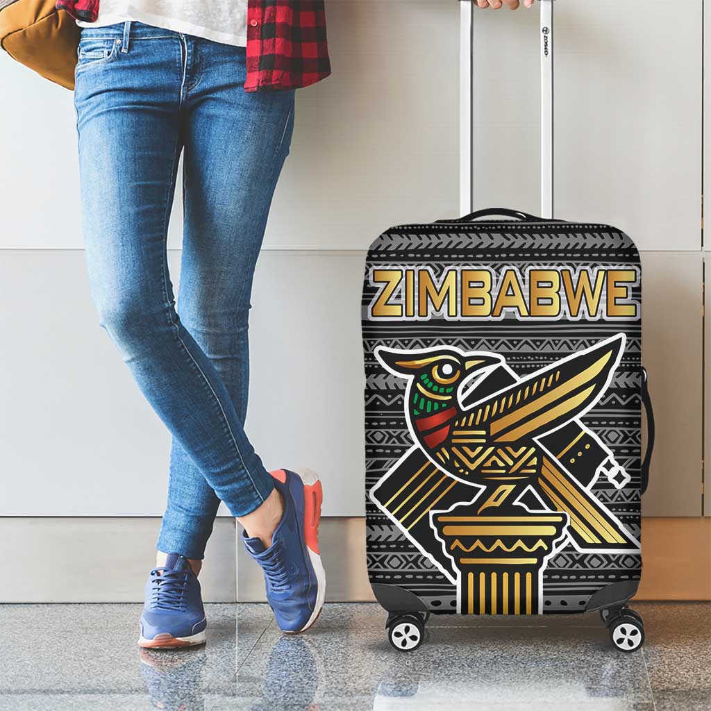 Zimbabwean Bird Statue Luggage Cover Tribal Pattern with National Flag Patch and Heritage Symbol TS04