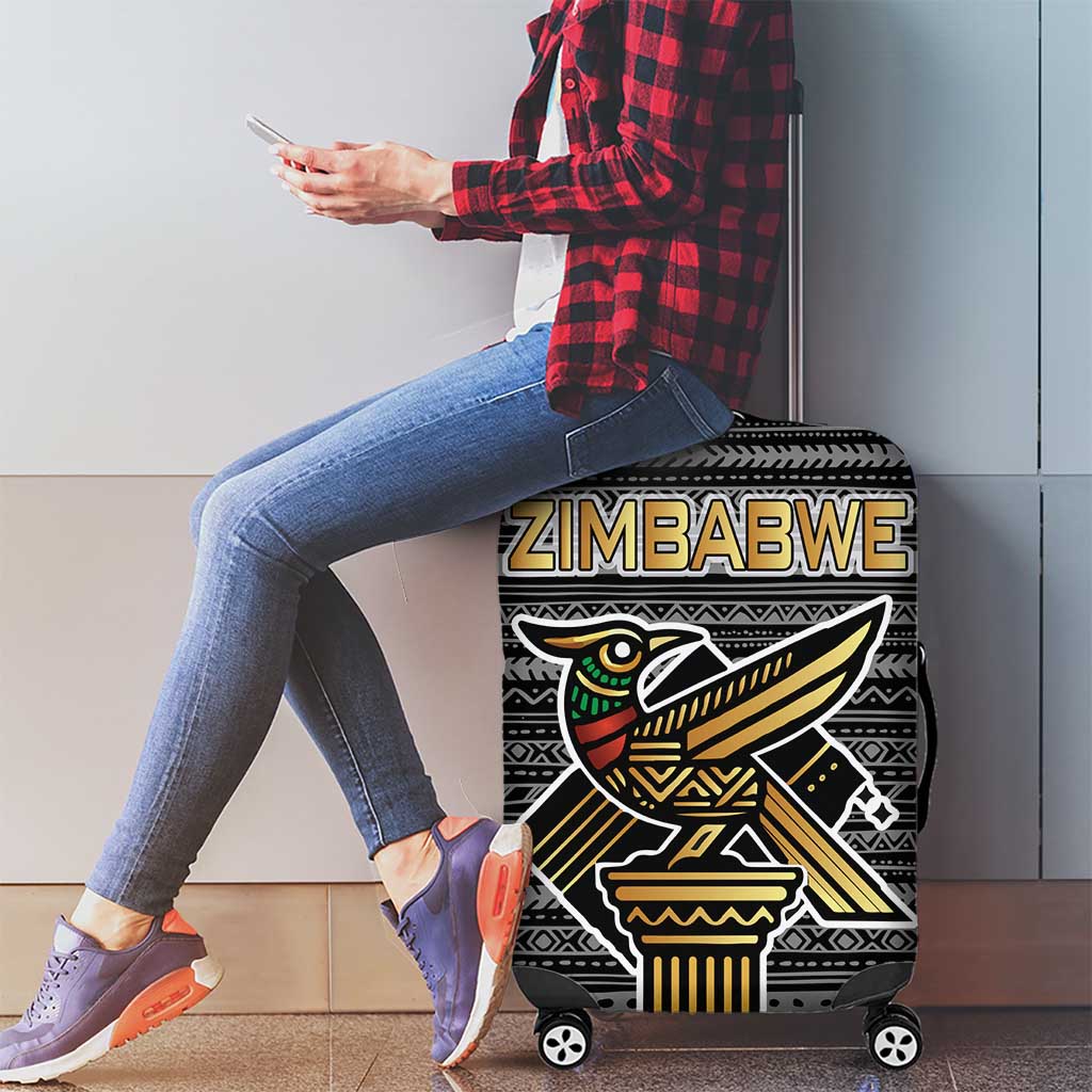 Zimbabwean Bird Statue Luggage Cover Tribal Pattern with National Flag Patch and Heritage Symbol TS04