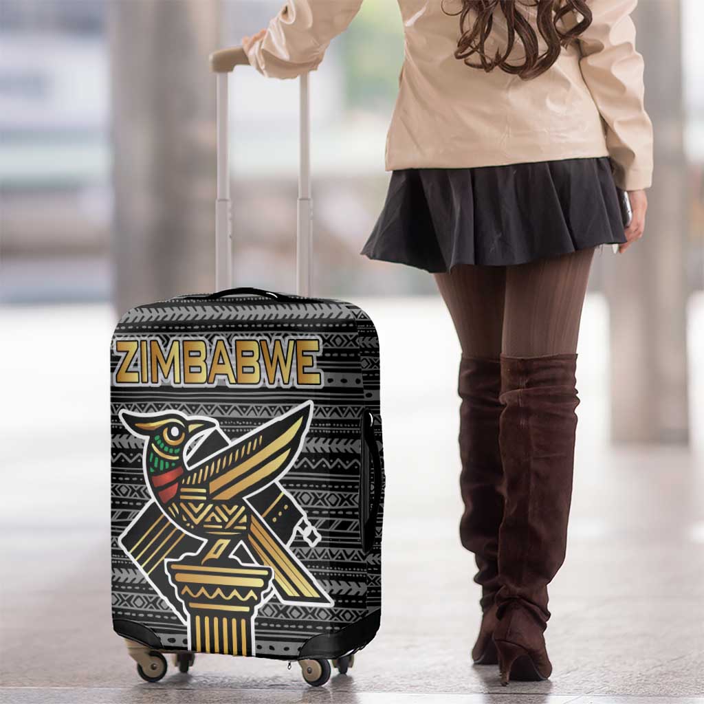 Zimbabwean Bird Statue Luggage Cover Tribal Pattern with National Flag Patch and Heritage Symbol TS04