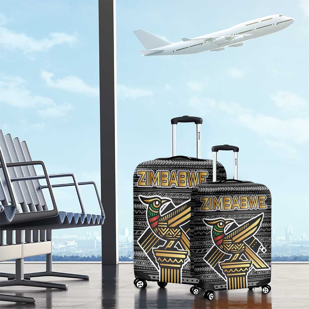 Zimbabwean Bird Statue Luggage Cover Tribal Pattern with National Flag Patch and Heritage Symbol TS04