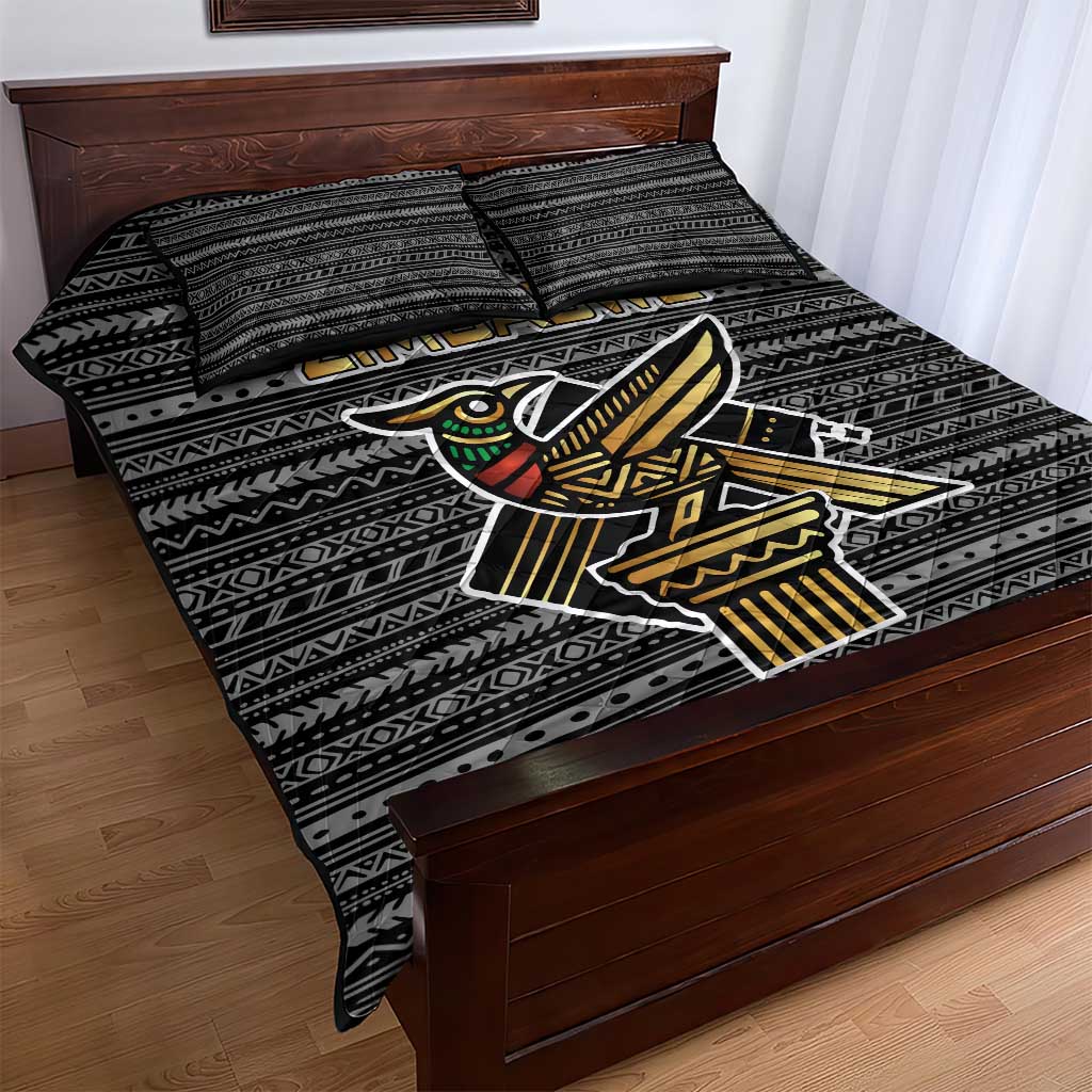 Zimbabwean Bird Statue Quilt Bed Set Tribal Pattern Flag Patch and Heritage Symbol TS04