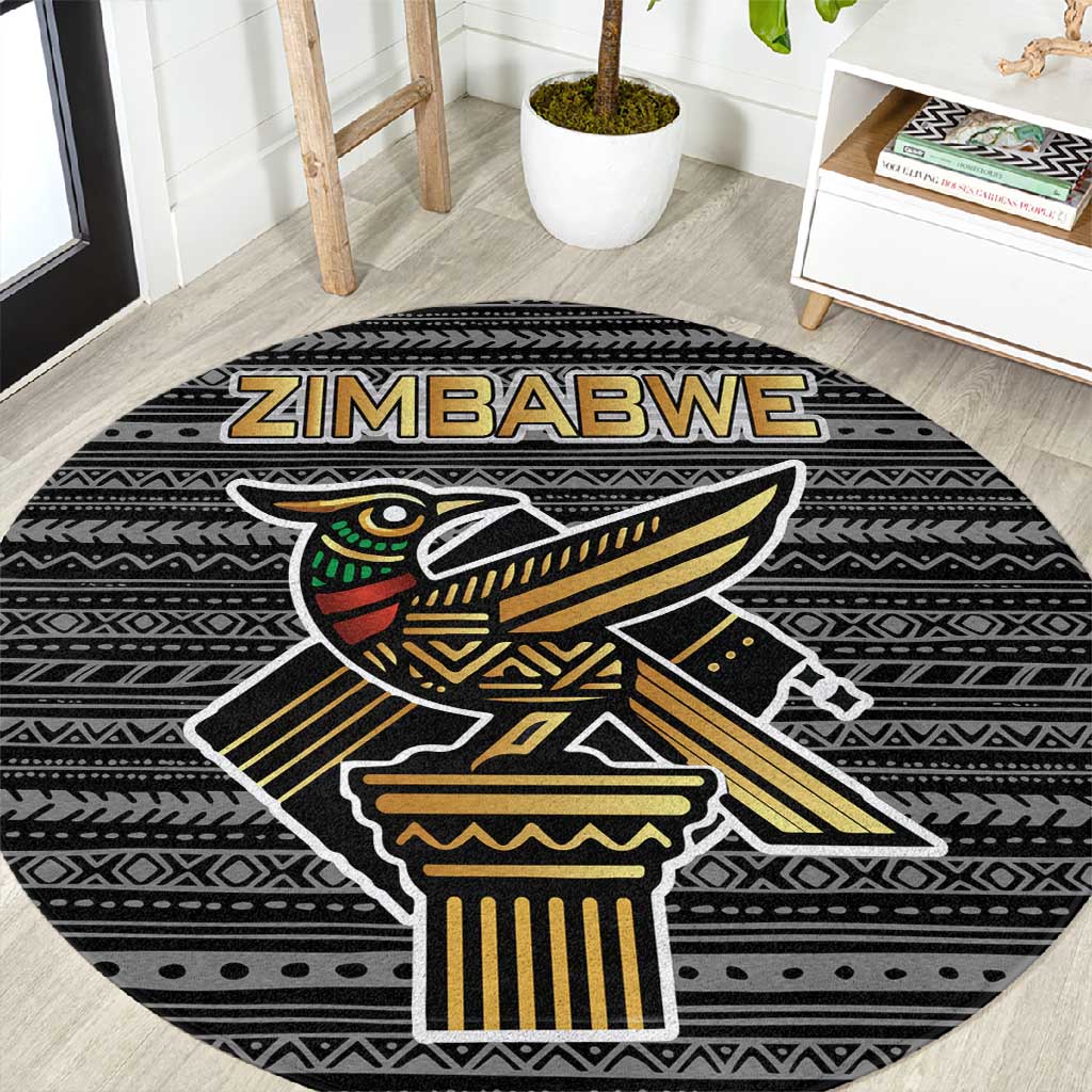Zimbabwean Bird Statue Round Carpet Tribal Pattern Flag Patch and Heritage Symbol TS04