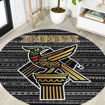 Zimbabwean Bird Statue Round Carpet Tribal Pattern Flag Patch and Heritage Symbol TS04