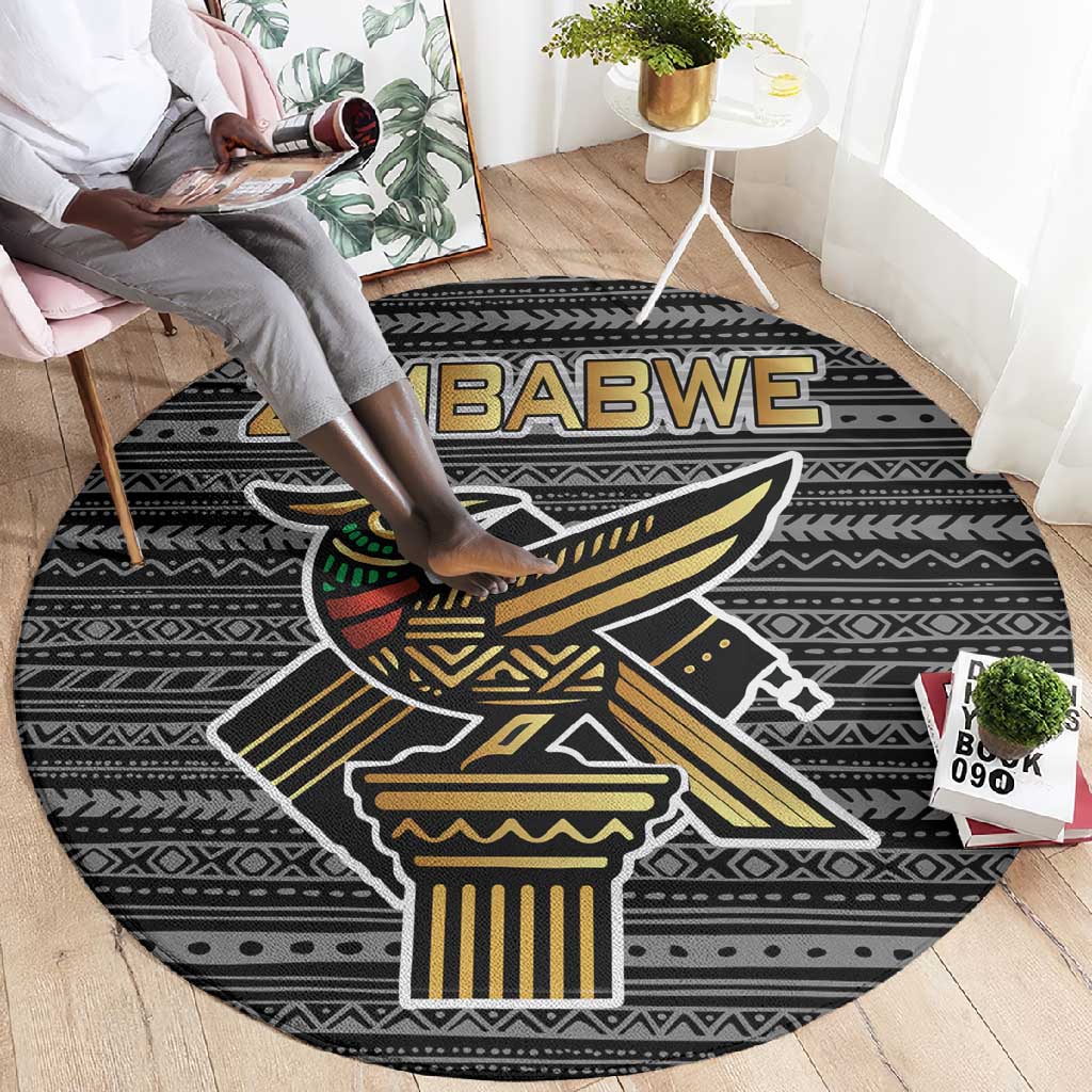 Zimbabwean Bird Statue Round Carpet Tribal Pattern Flag Patch and Heritage Symbol TS04