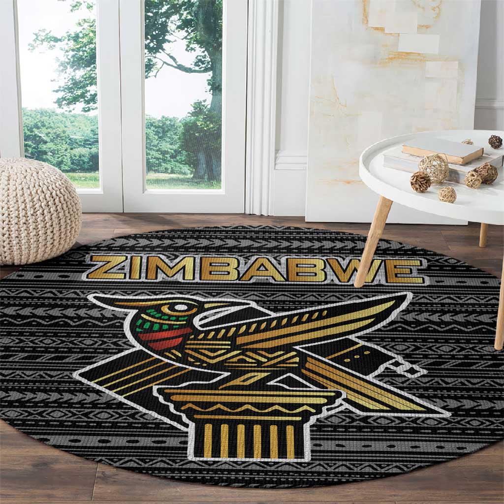 Zimbabwean Bird Statue Round Carpet Tribal Pattern Flag Patch and Heritage Symbol TS04