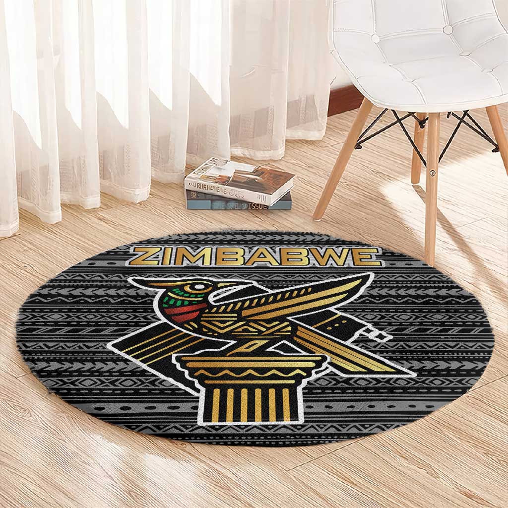 Zimbabwean Bird Statue Round Carpet Tribal Pattern Flag Patch and Heritage Symbol TS04