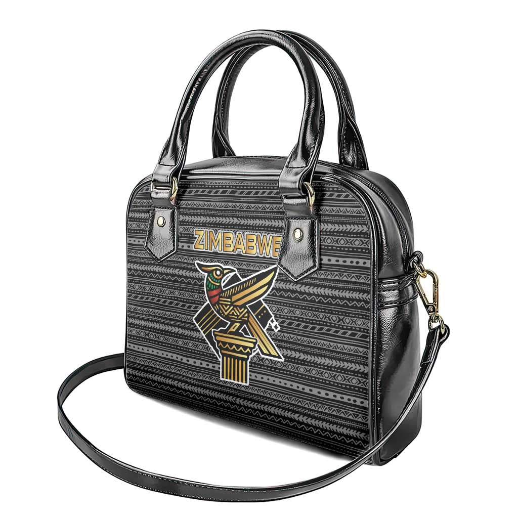 Zimbabwean Bird Statue Shoulder Handbag Tribal Pattern with National Flag Patch and Heritage Symbol TS04