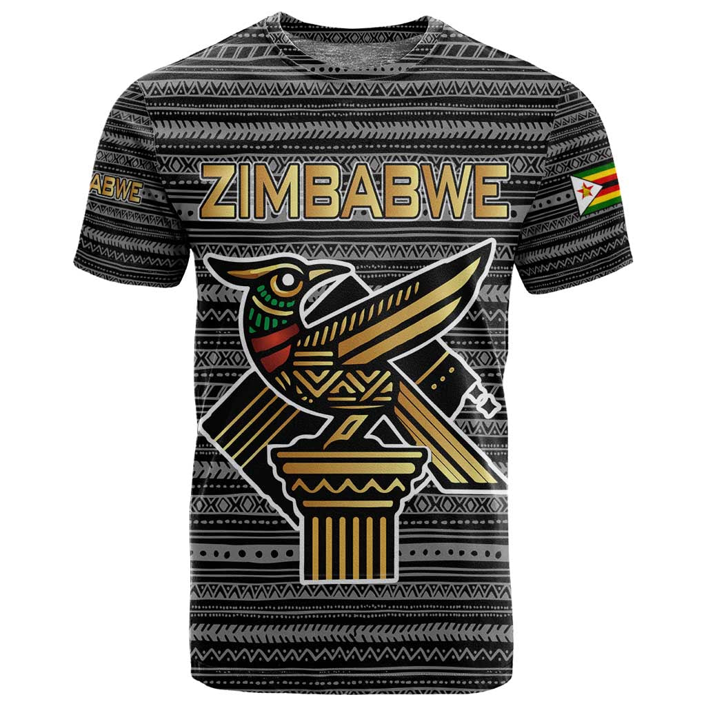 Zimbabwean Bird Statue T shirt Tribal Pattern Flag Patch and Heritage Symbol TS04