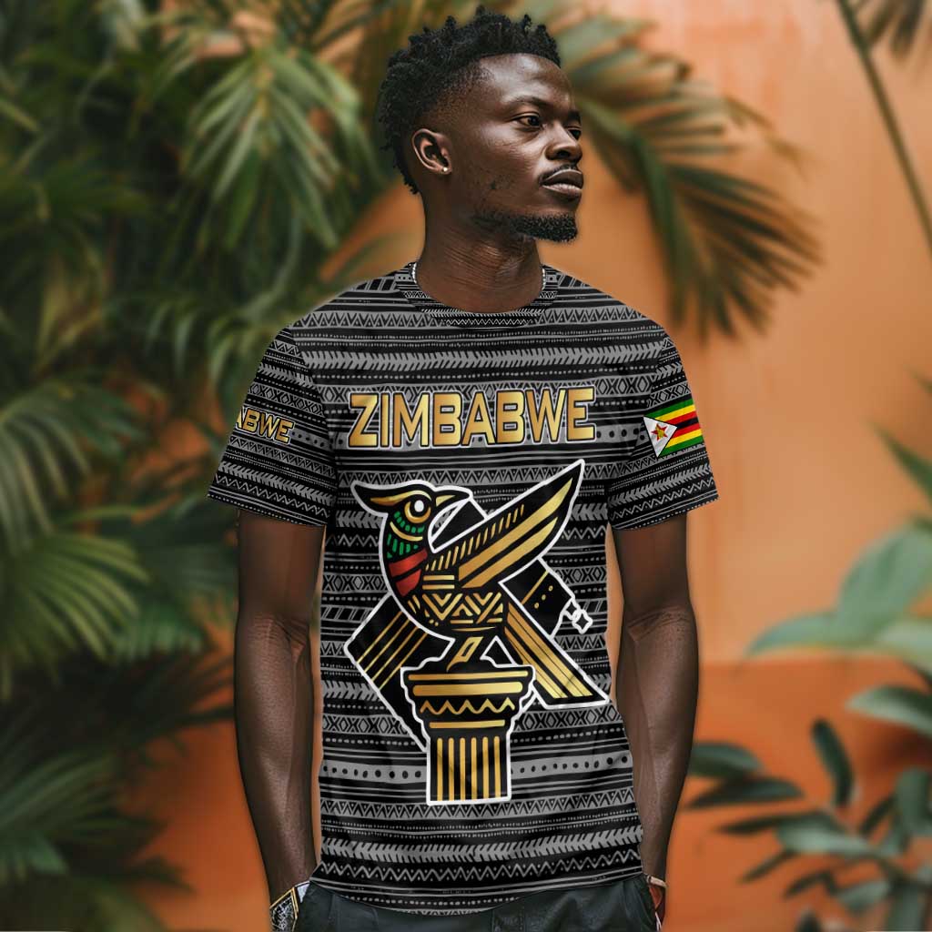 Zimbabwean Bird Statue T shirt Tribal Pattern Flag Patch and Heritage Symbol TS04