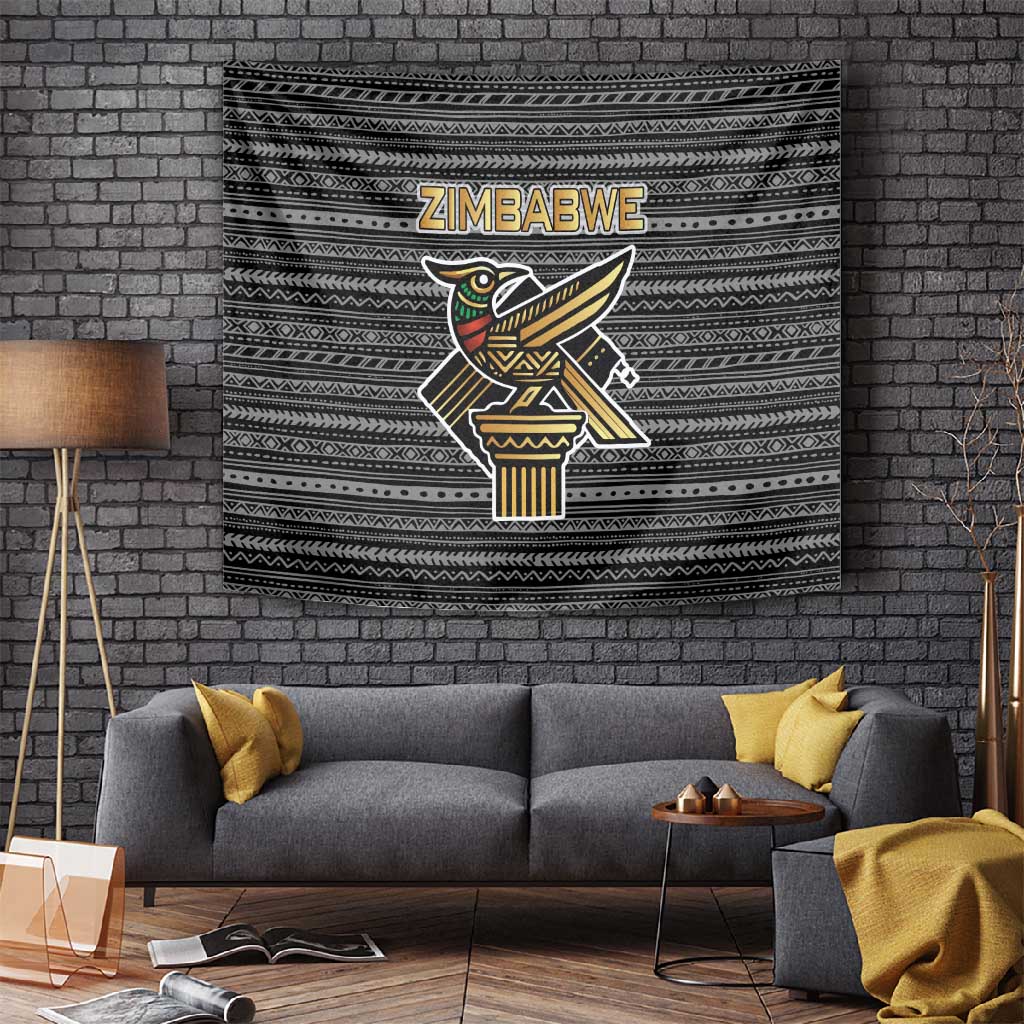 Zimbabwean Bird Statue Tapestry Tribal Pattern Flag Patch and Heritage Symbol TS04