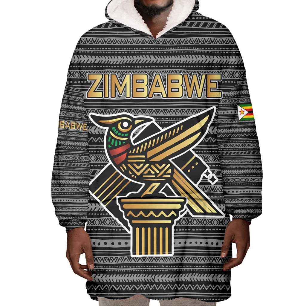 Zimbabwean Bird Statue Wearable Blanket Hoodie Tribal Pattern Flag Patch and Heritage Symbol TS04