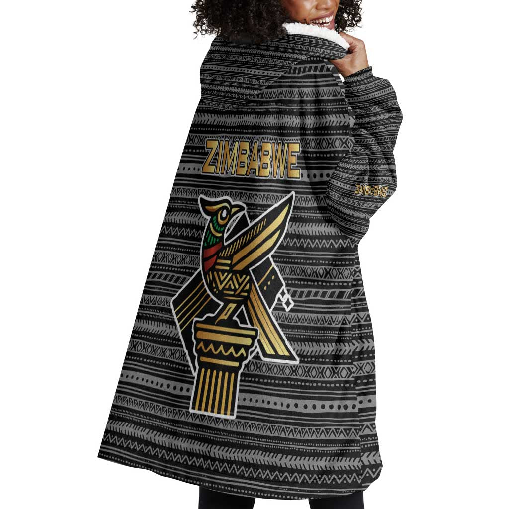 Zimbabwean Bird Statue Wearable Blanket Hoodie Tribal Pattern Flag Patch and Heritage Symbol TS04