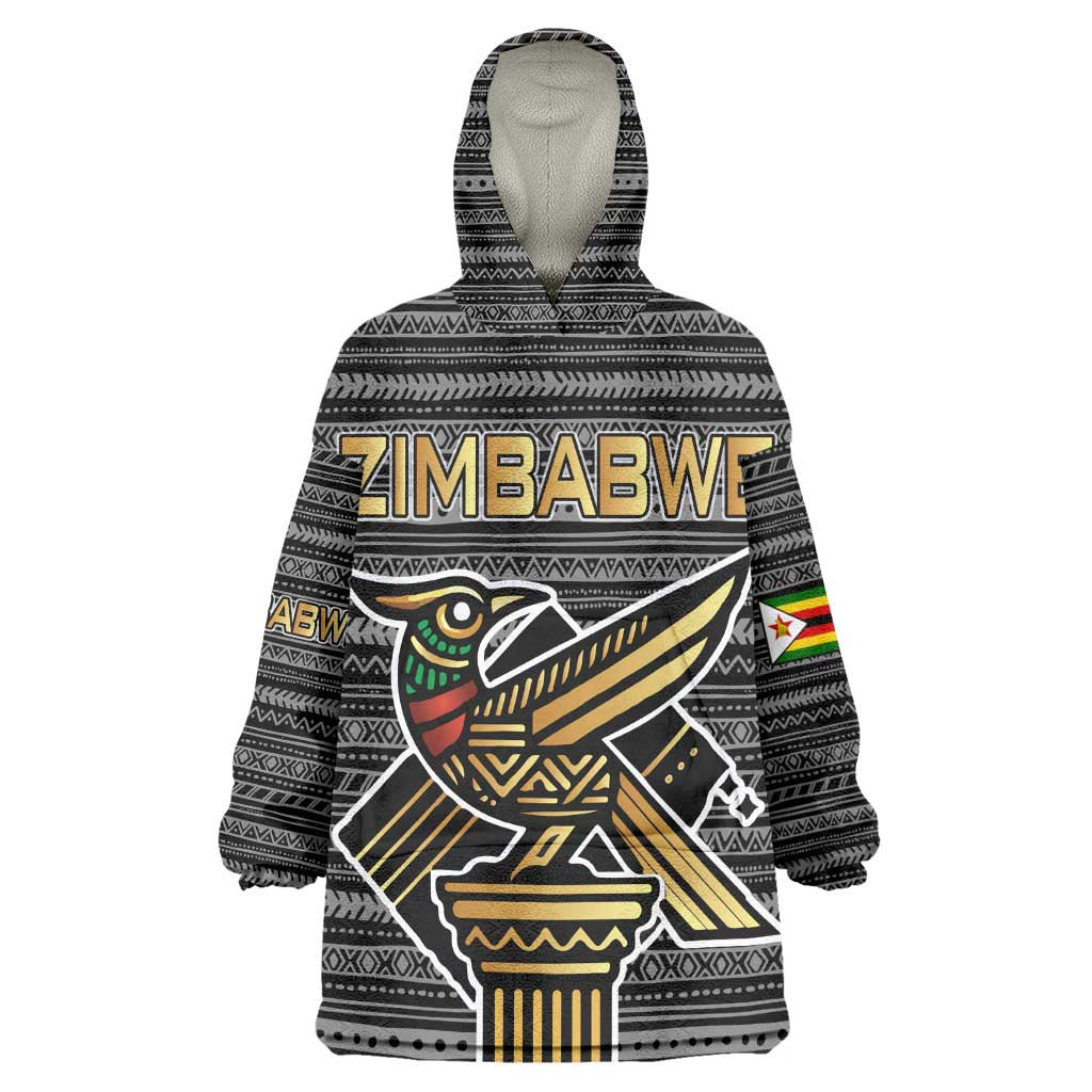 Zimbabwean Bird Statue Wearable Blanket Hoodie Tribal Pattern Flag Patch and Heritage Symbol TS04