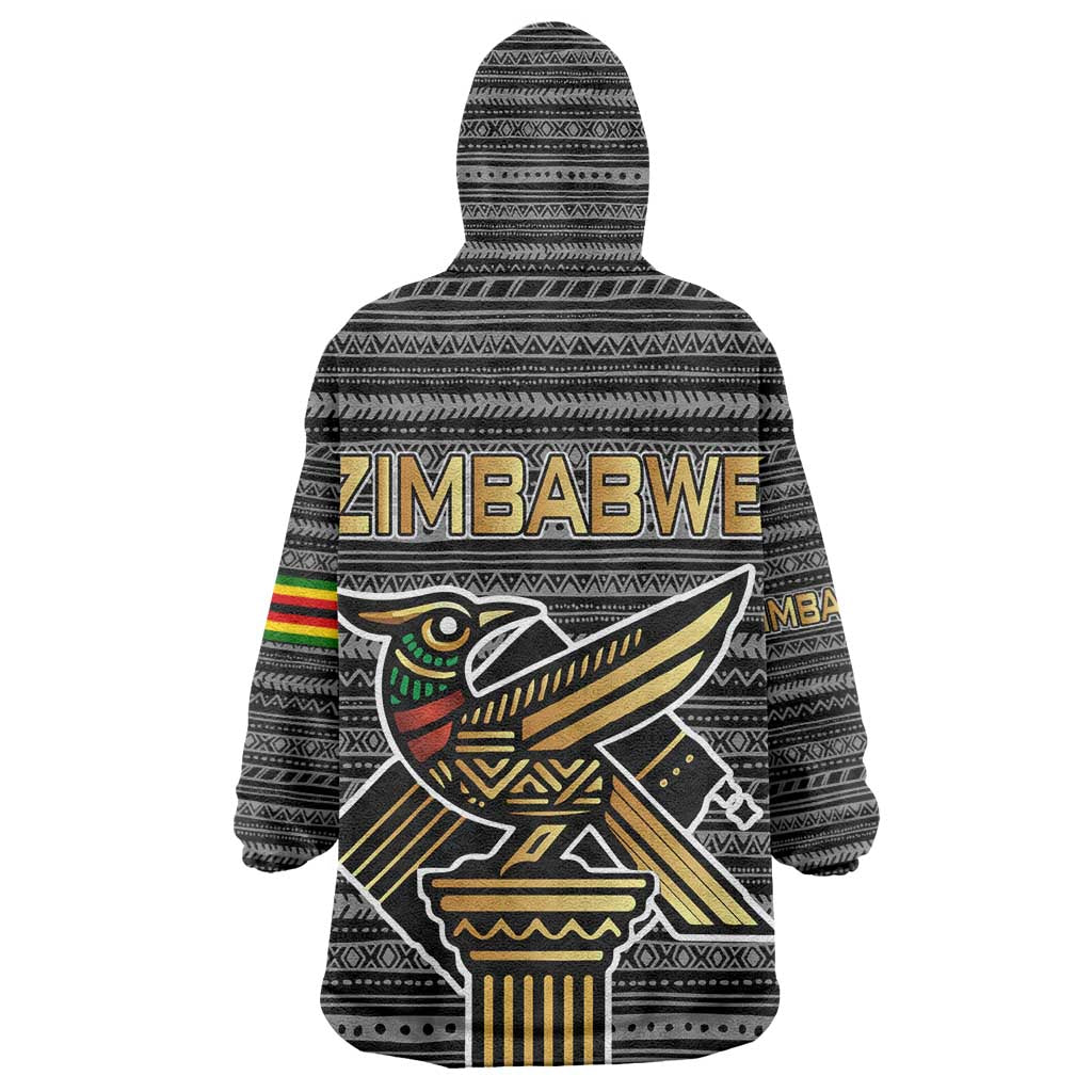 Zimbabwean Bird Statue Wearable Blanket Hoodie Tribal Pattern Flag Patch and Heritage Symbol TS04