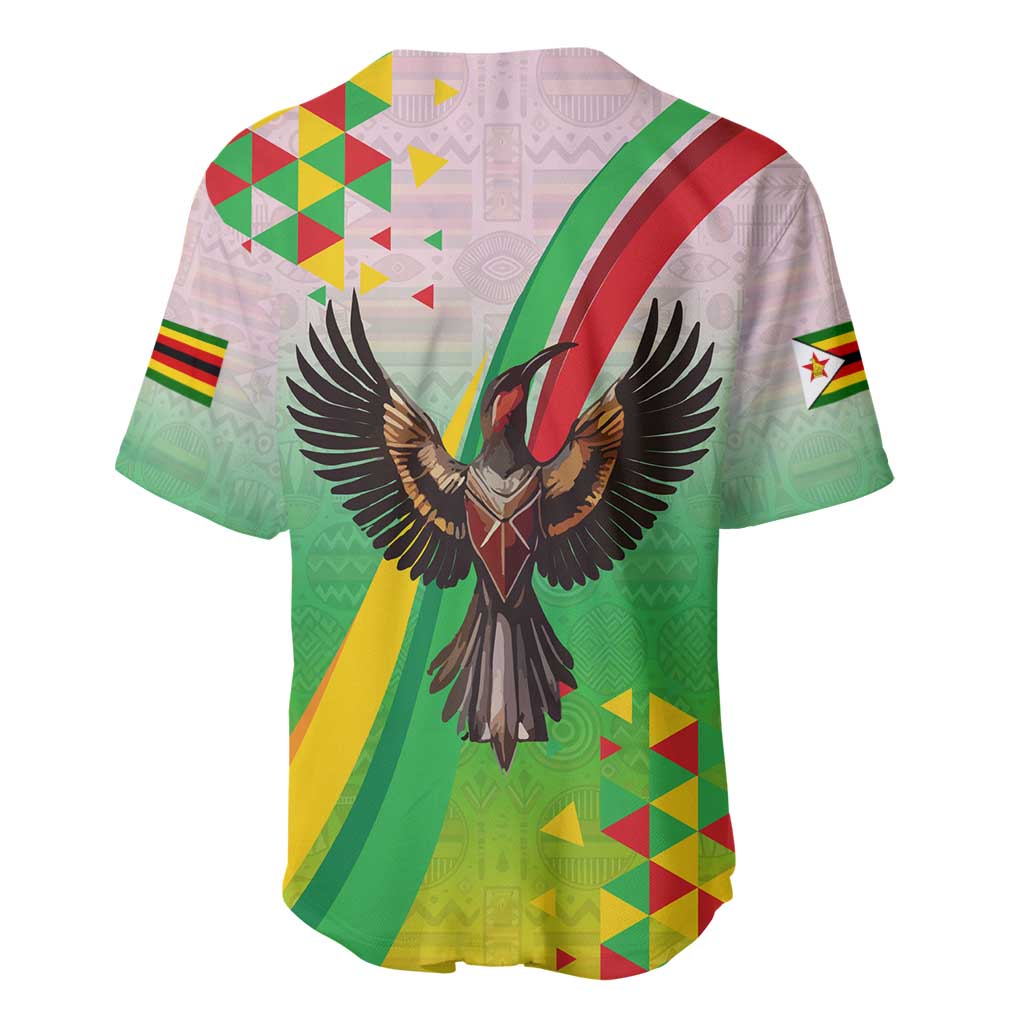 Vibe Zimbabwe Baseball Jersey Tribal-Inspired Background with Geometric Flag Color Design TS04