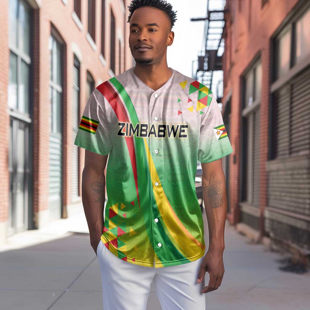 Vibe Zimbabwe Baseball Jersey Tribal-Inspired Background with Geometric Flag Color Design TS04