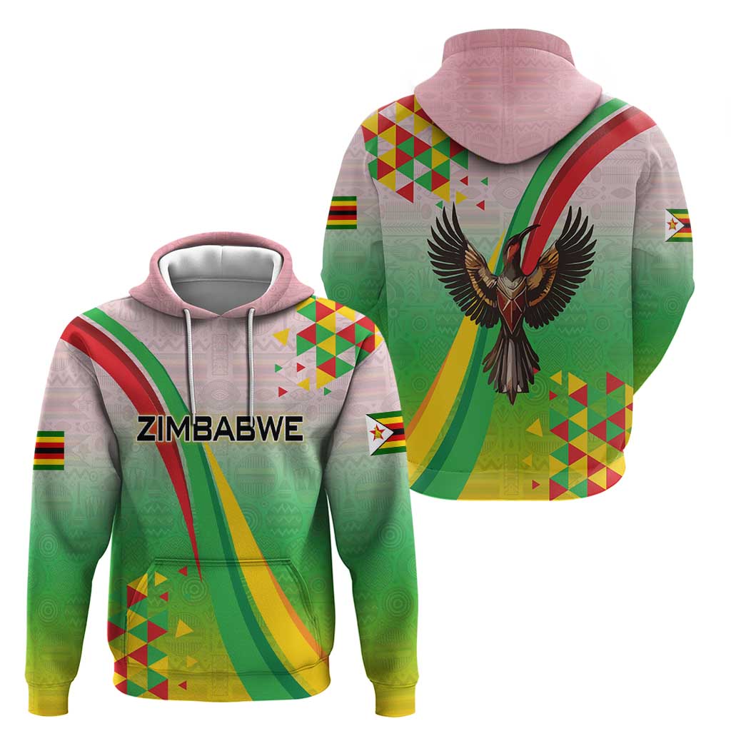 Zimbabwe Vibe Hoodie Tribal-Inspired Background with Geometric Flag Color Design TS04