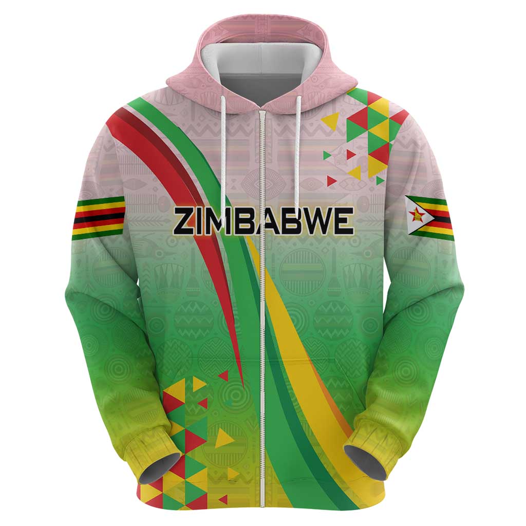 Zimbabwe Vibe Hoodie Tribal-Inspired Background with Geometric Flag Color Design TS04