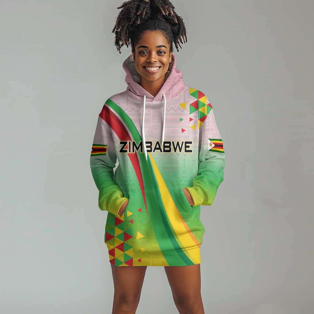 Vibe Zimbabwe Hoodie Dress Tribal-Inspired Background with Geometric Flag Color Design TS04