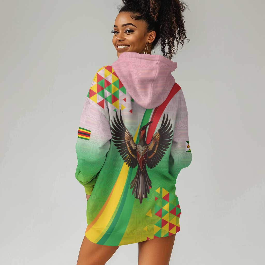Vibe Zimbabwe Hoodie Dress Tribal-Inspired Background with Geometric Flag Color Design TS04