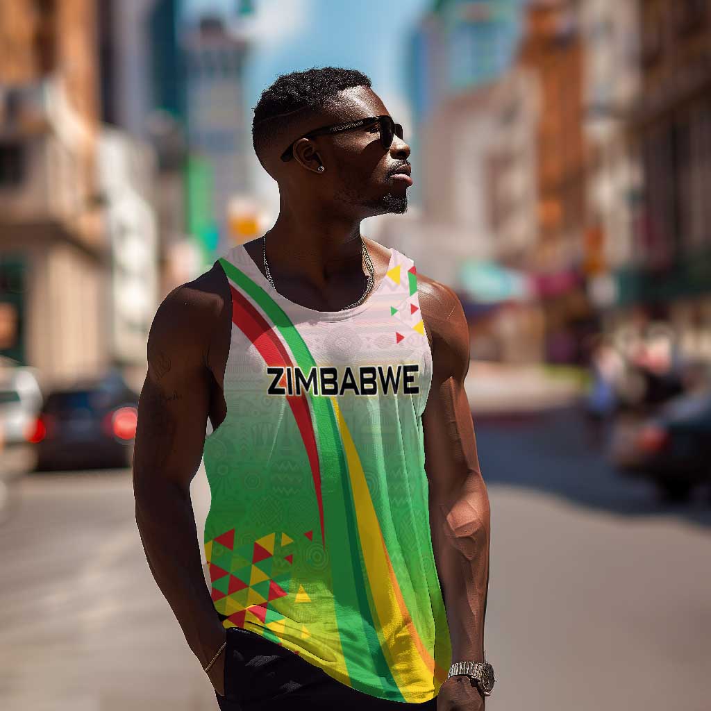 Vibe Zimbabwe Men Tank Top Tribal-Inspired Background with Geometric Flag Color Design TS04