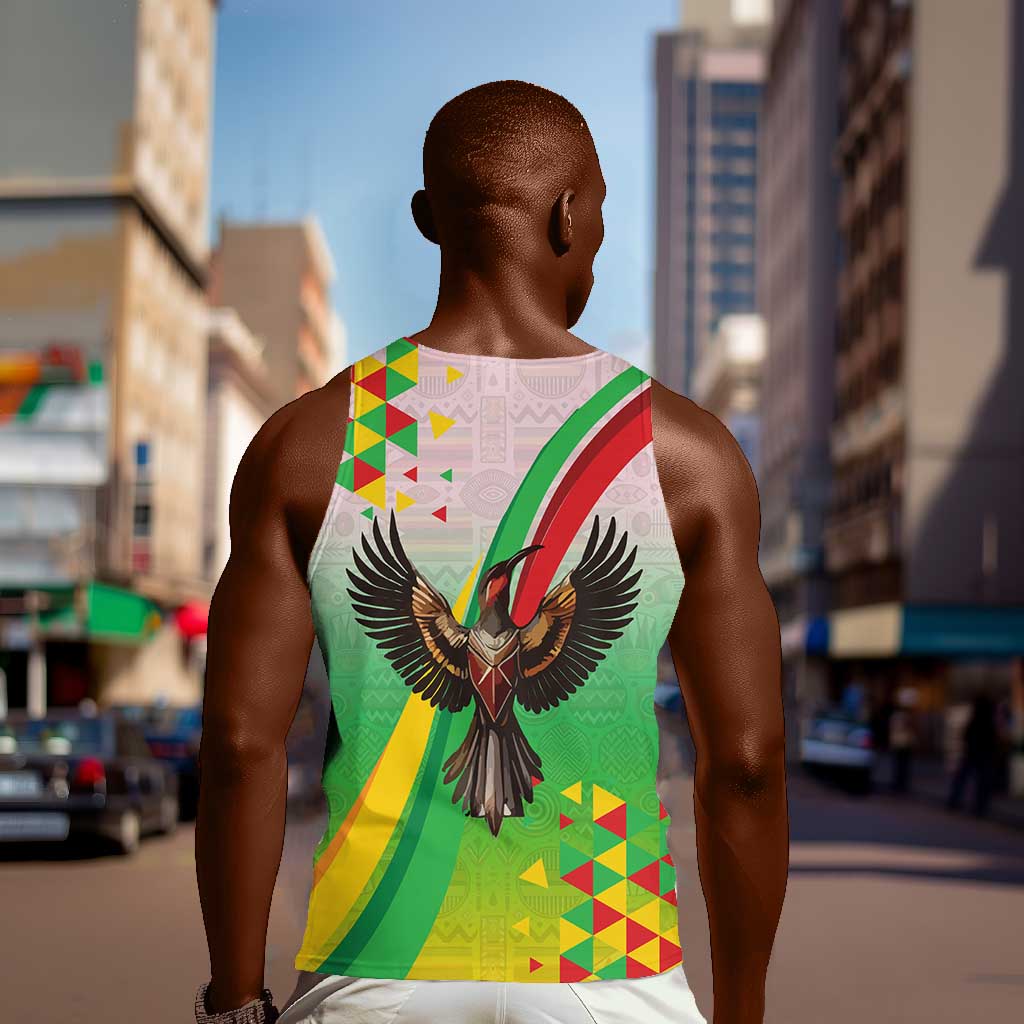 Vibe Zimbabwe Men Tank Top Tribal-Inspired Background with Geometric Flag Color Design TS04