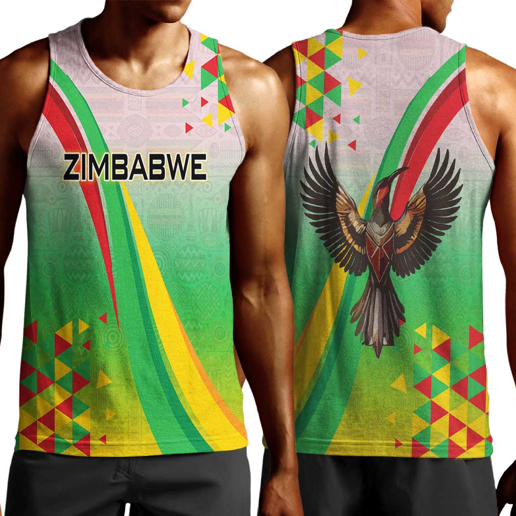 Vibe Zimbabwe Men Tank Top Tribal-Inspired Background with Geometric Flag Color Design TS04