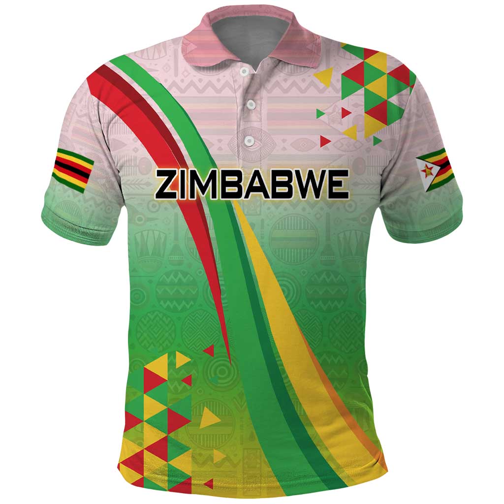 Zimbabwe Vibe Polo Shirt Tribal-Inspired Background with Geometric Flag Color Design TS04