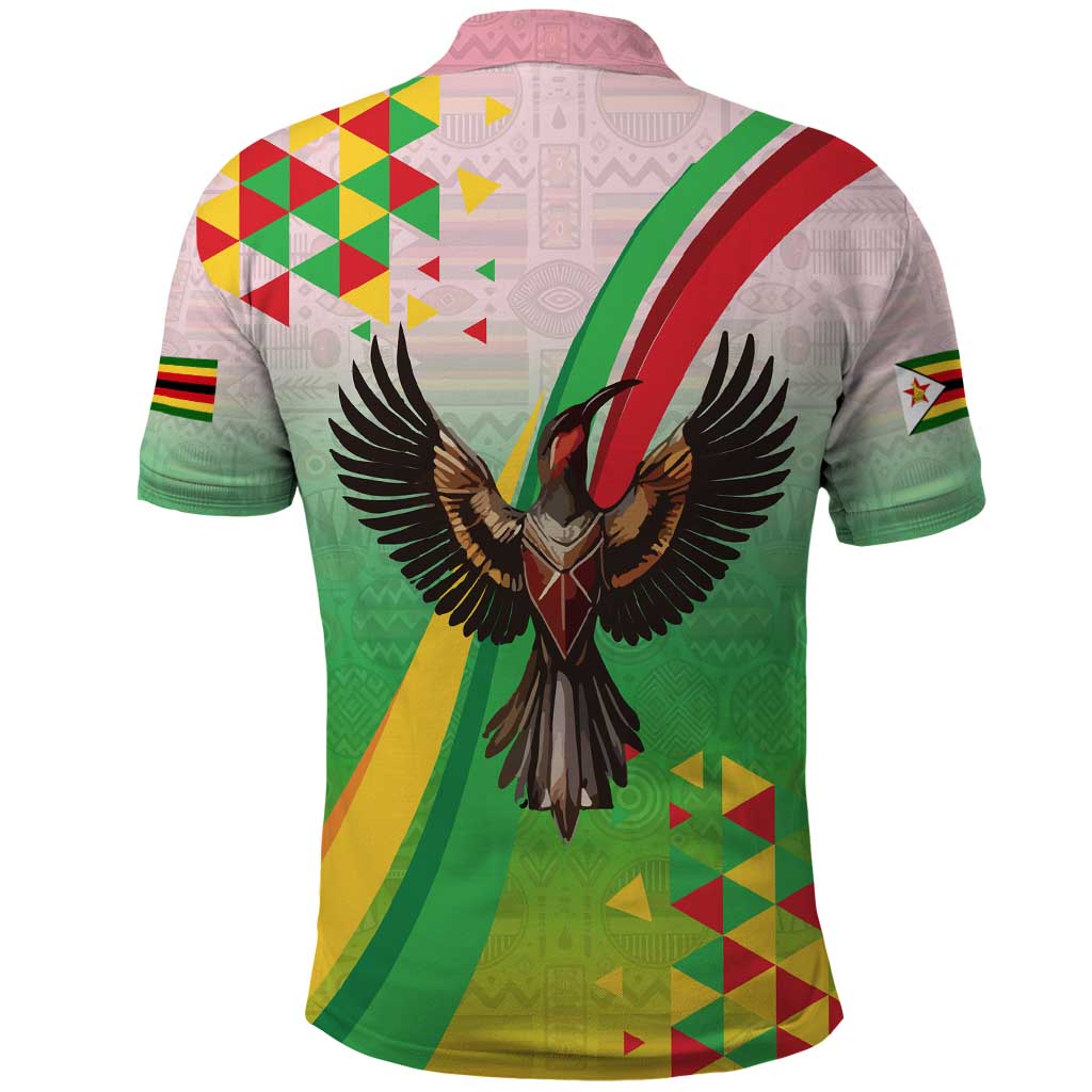 Zimbabwe Vibe Polo Shirt Tribal-Inspired Background with Geometric Flag Color Design TS04