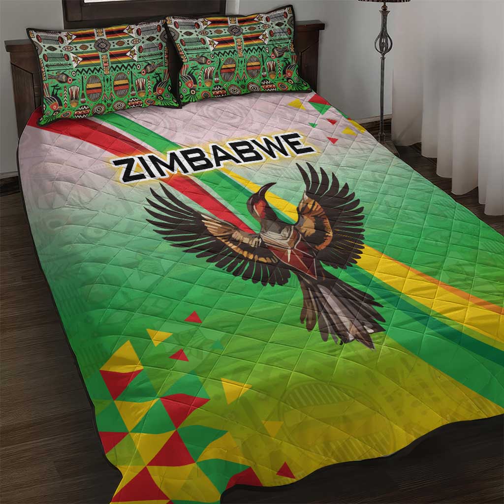 Vibe Zimbabwe Quilt Bed Set Tribal-Inspired Background with Geometric Flag Color Design TS04