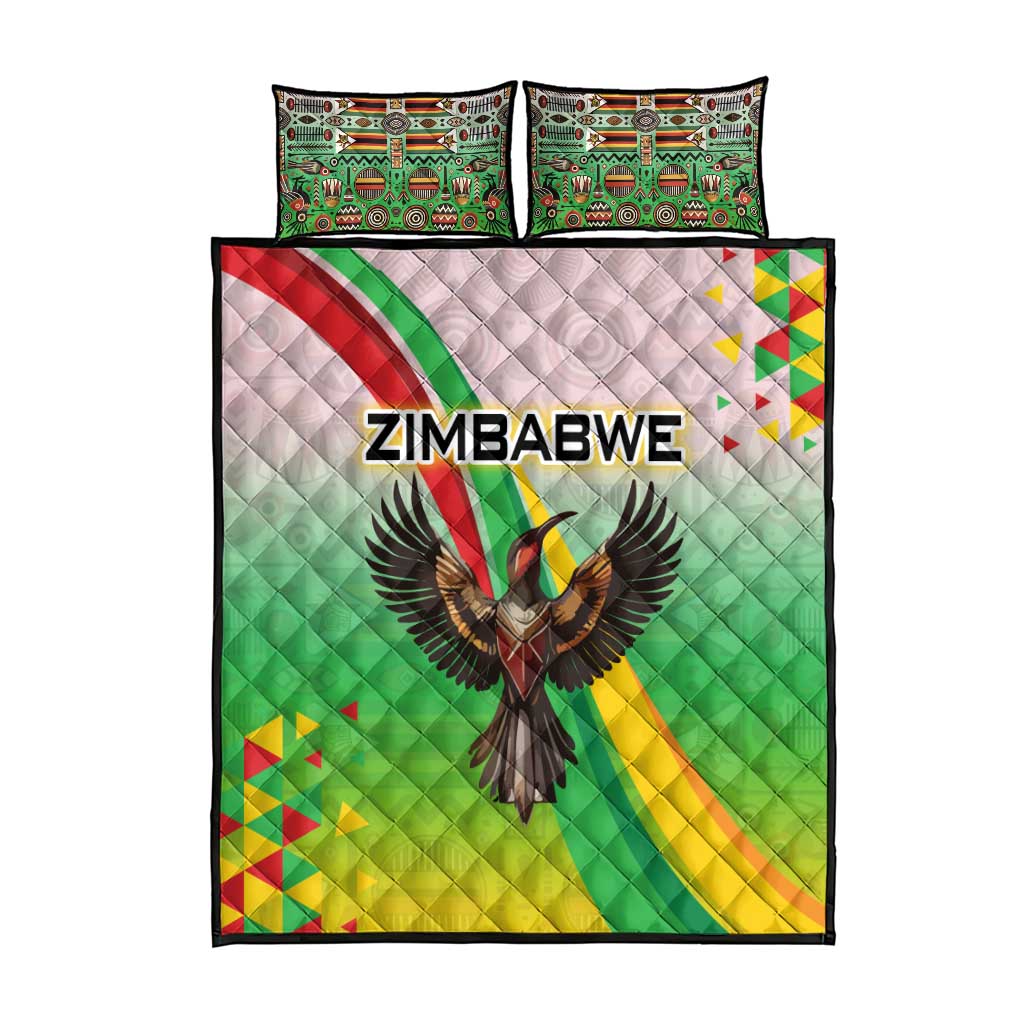 Vibe Zimbabwe Quilt Bed Set Tribal-Inspired Background with Geometric Flag Color Design TS04