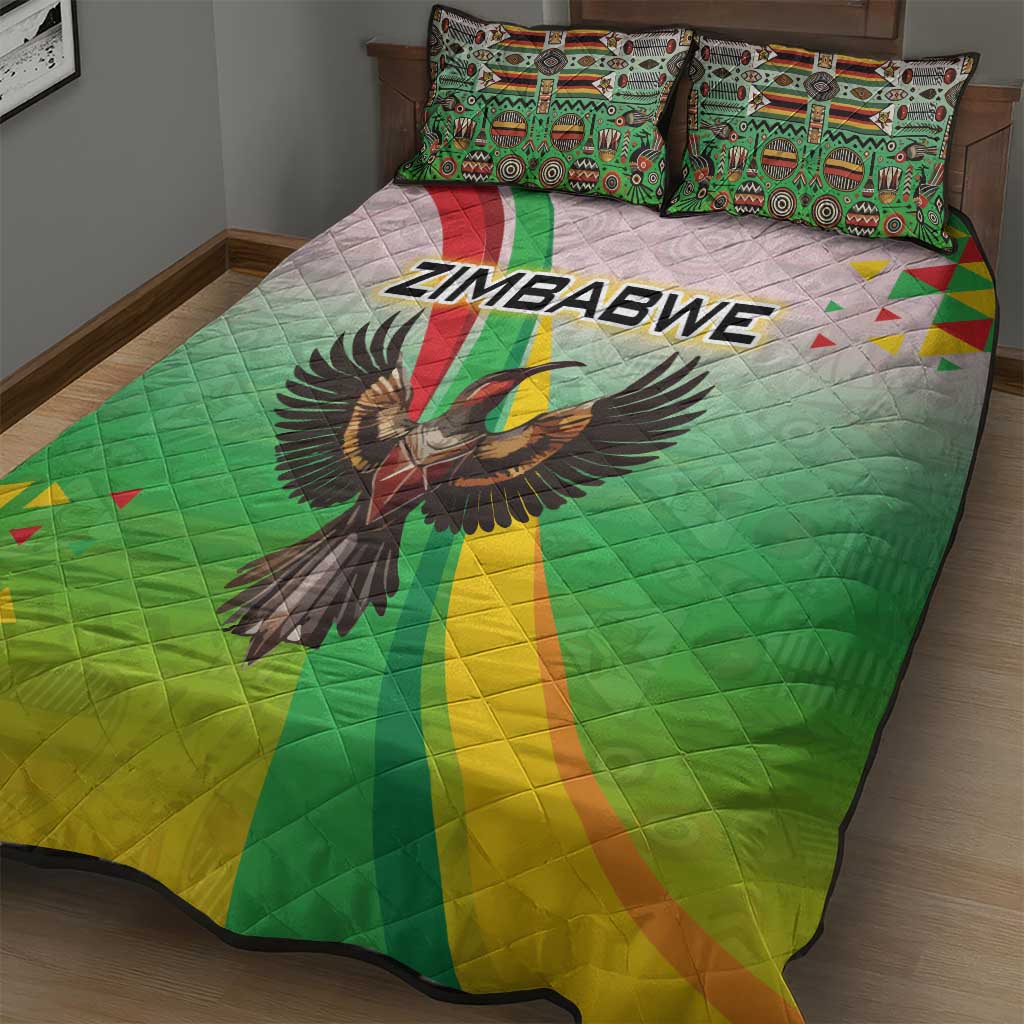 Vibe Zimbabwe Quilt Bed Set Tribal-Inspired Background with Geometric Flag Color Design TS04