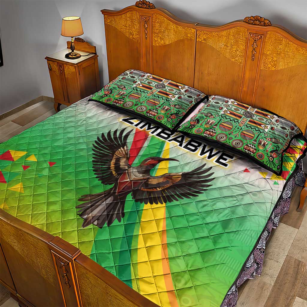 Vibe Zimbabwe Quilt Bed Set Tribal-Inspired Background with Geometric Flag Color Design TS04