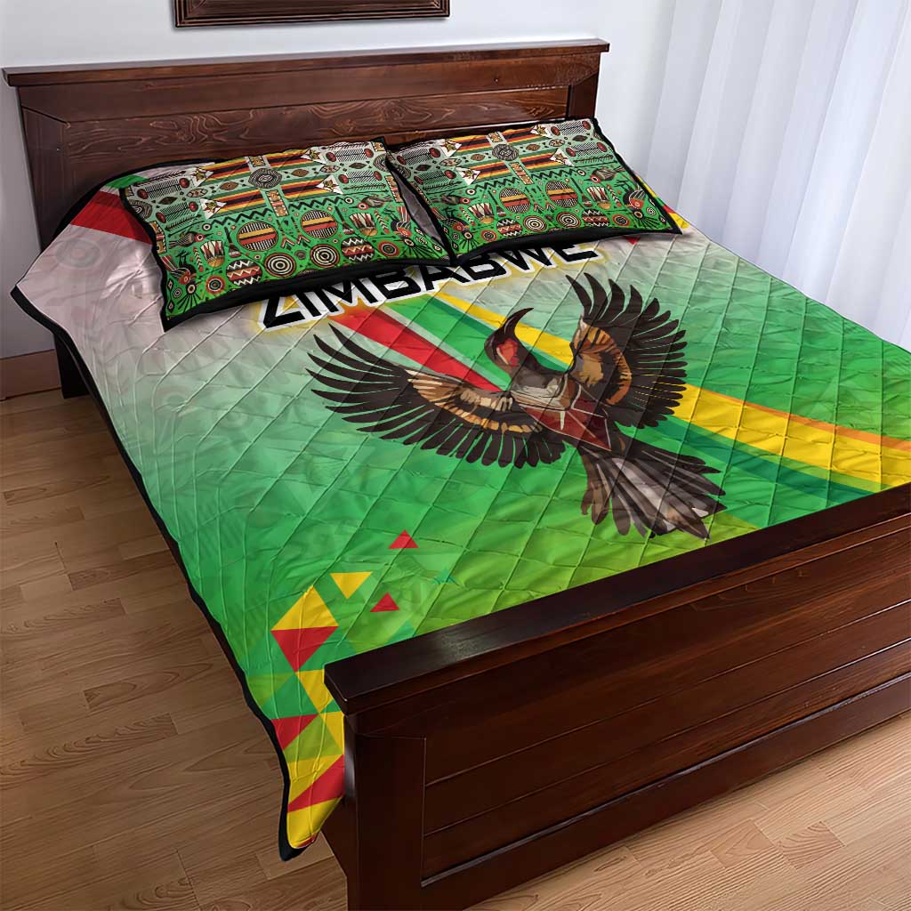 Vibe Zimbabwe Quilt Bed Set Tribal-Inspired Background with Geometric Flag Color Design TS04