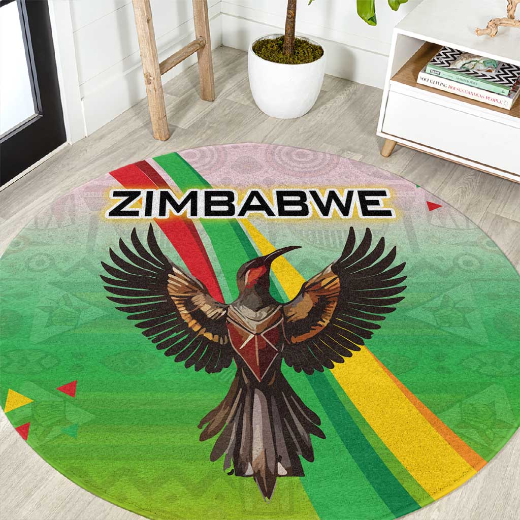 Vibe Zimbabwe Round Carpet Tribal-Inspired Background with Geometric Flag Color Design TS04