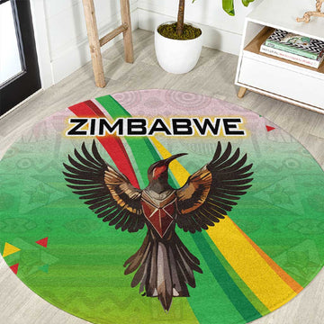 Vibe Zimbabwe Round Carpet Tribal-Inspired Background with Geometric Flag Color Design TS04