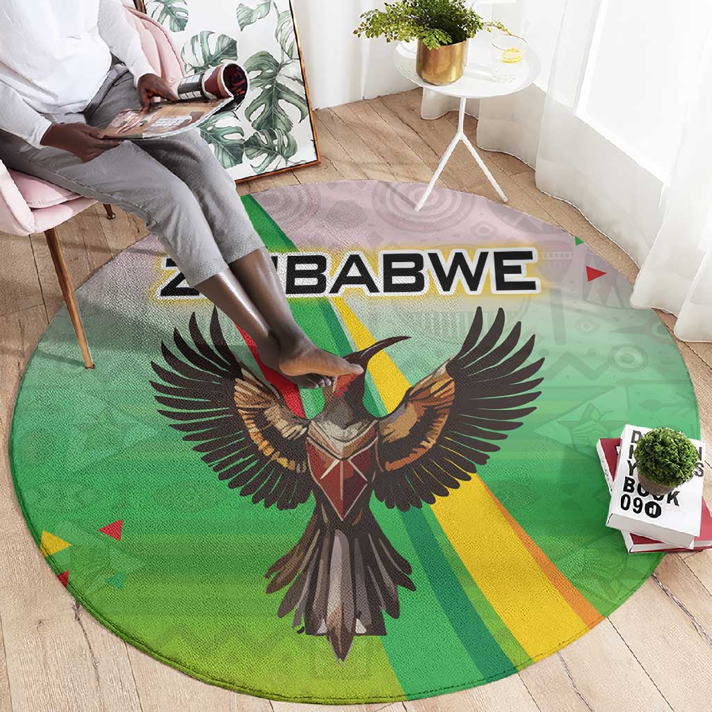 Vibe Zimbabwe Round Carpet Tribal-Inspired Background with Geometric Flag Color Design TS04