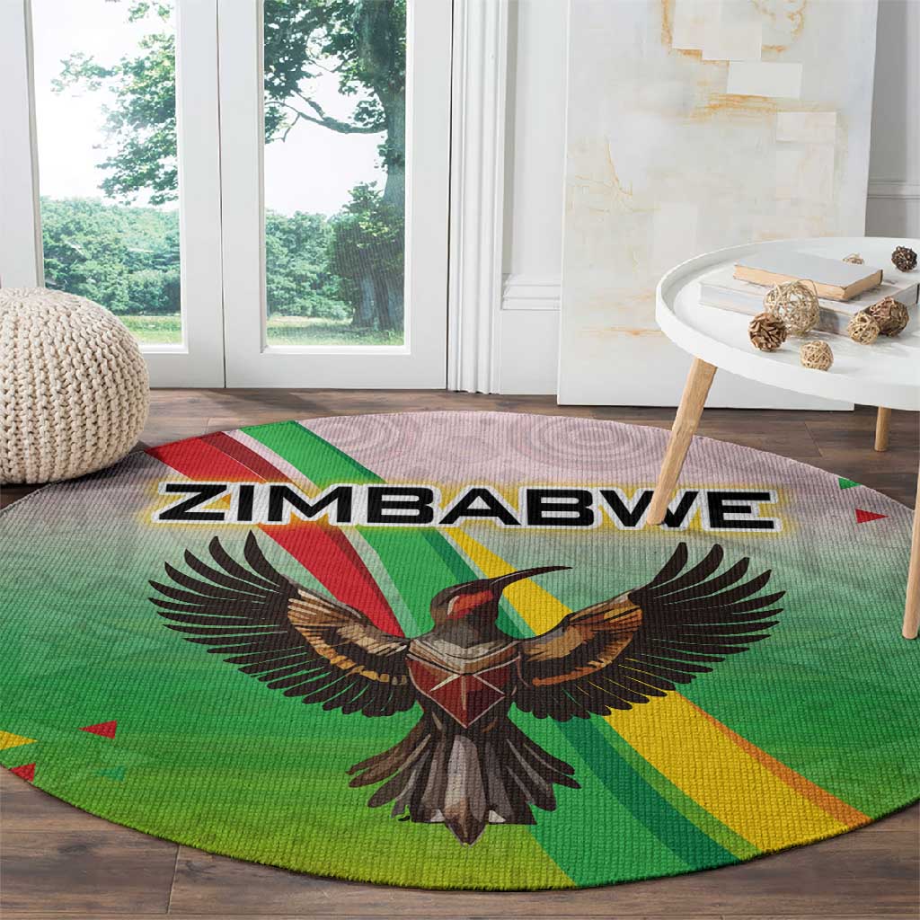 Vibe Zimbabwe Round Carpet Tribal-Inspired Background with Geometric Flag Color Design TS04