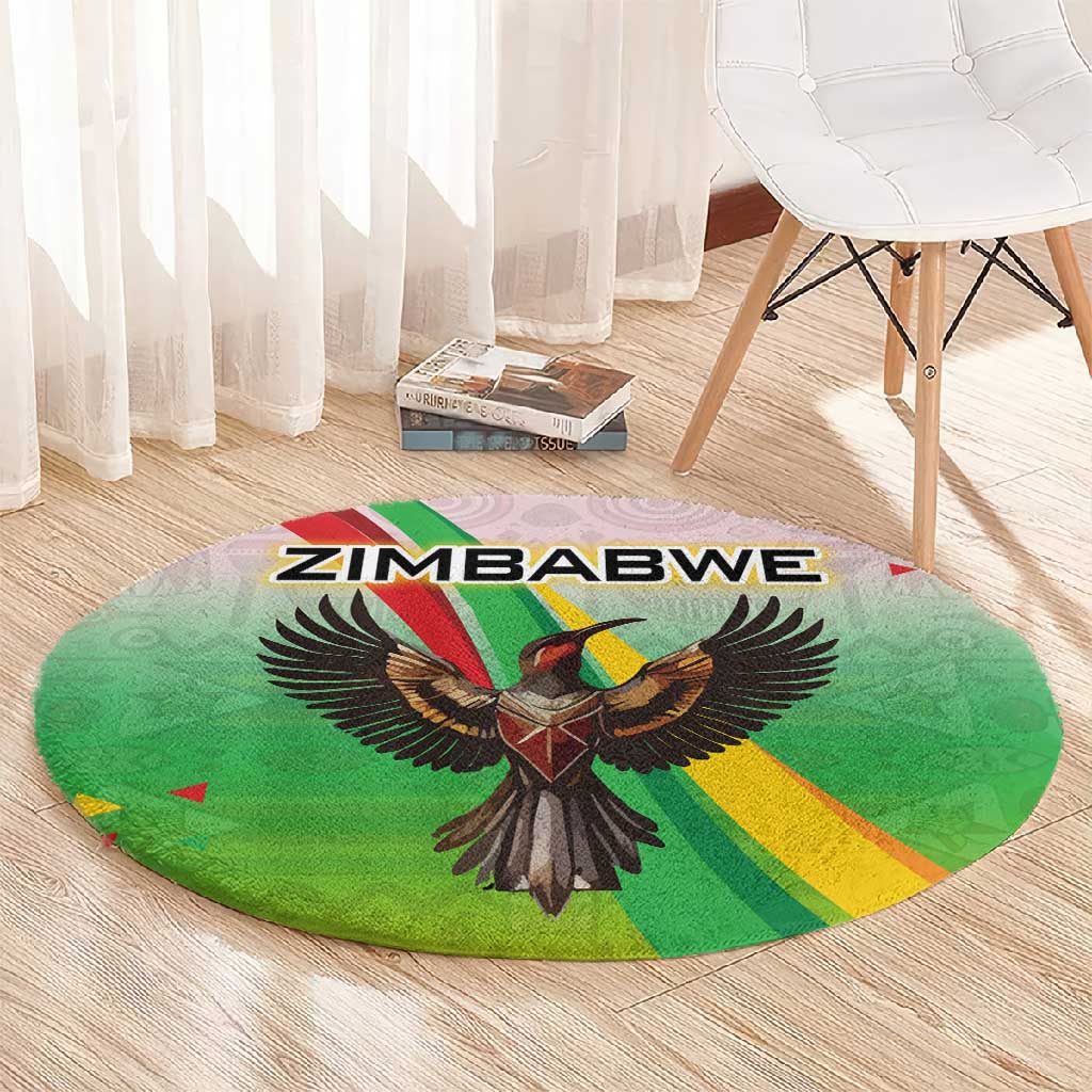 Vibe Zimbabwe Round Carpet Tribal-Inspired Background with Geometric Flag Color Design TS04